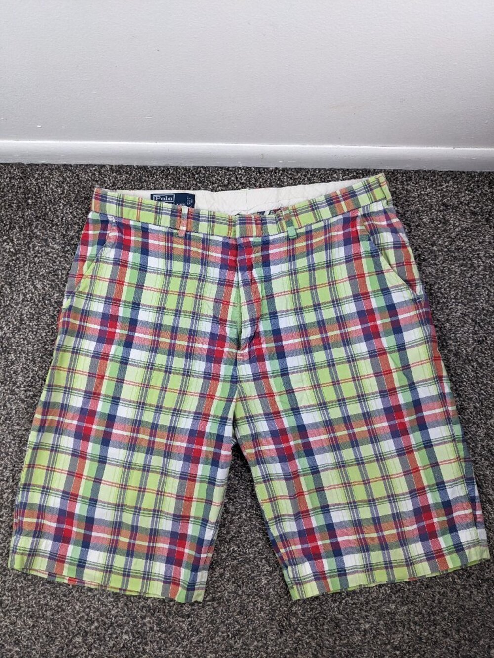 Vintage Polo Ralph Lauren Shorts 10" Indian Madras Plaid Chino Mens 34